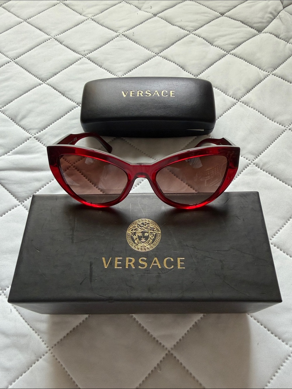 Versace Red Cat-Eye Sunglasses with Brown Tinted Lenses
